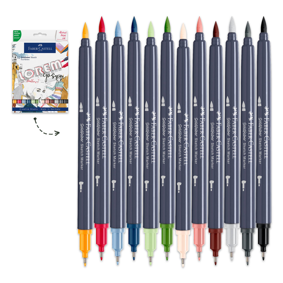 Goldfaber Sketch Markers, Wallet of 12 Vibrant Colors