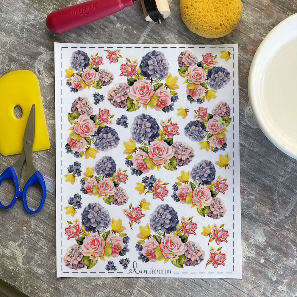 Hydrangea Bouquet - Overglaze Decal Sheet