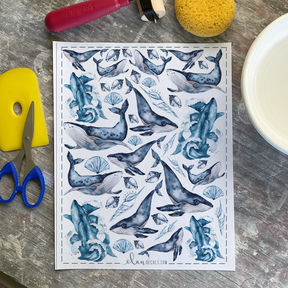 Whale Watercolor - Overglaze Decal Sheet