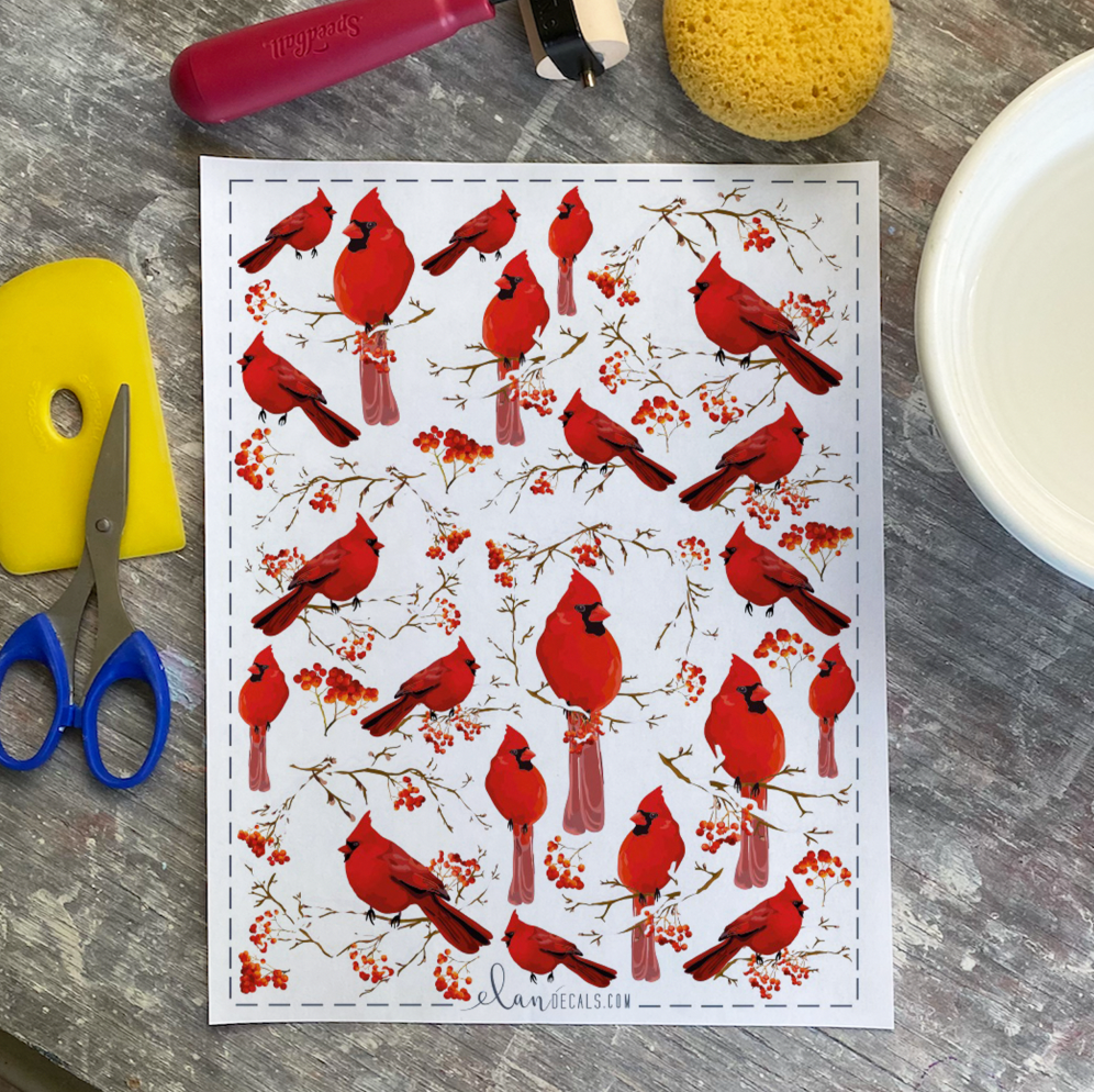Cardinals in Snow - Overglaze Decal Sheet